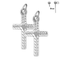 Sterling Silver 25mm Latin Cross Earrings (White or Yellow Gold Plated)