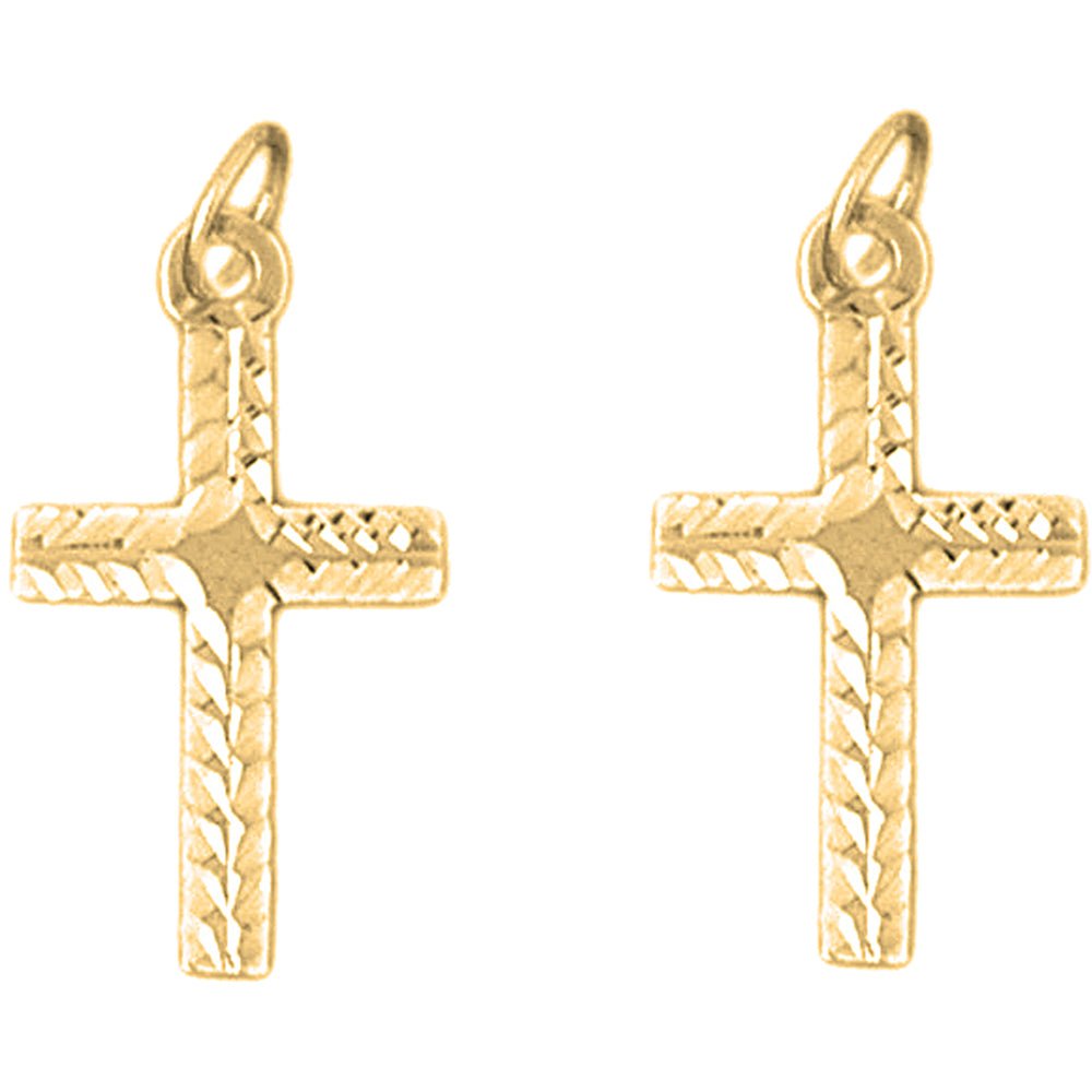 Yellow Gold-plated Silver 25mm Latin Cross Earrings