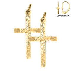 Sterling Silver 29mm Latin Cross Earrings (White or Yellow Gold Plated)
