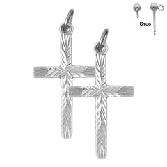 Sterling Silver 29mm Latin Cross Earrings (White or Yellow Gold Plated)