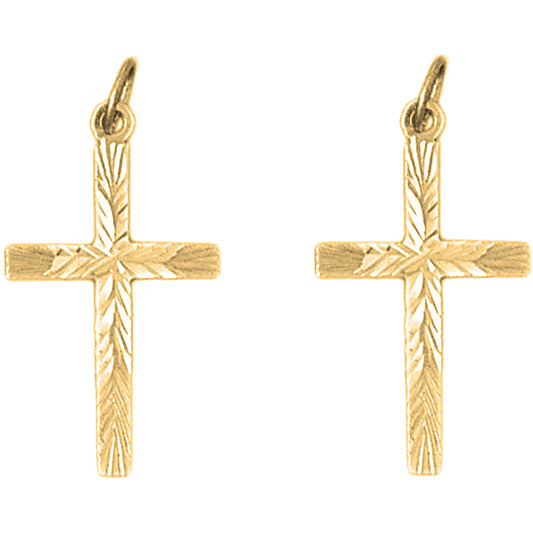 Yellow Gold-plated Silver 29mm Latin Cross Earrings