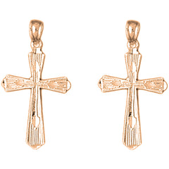 14K or 18K Gold 30mm Budded Cross Earrings