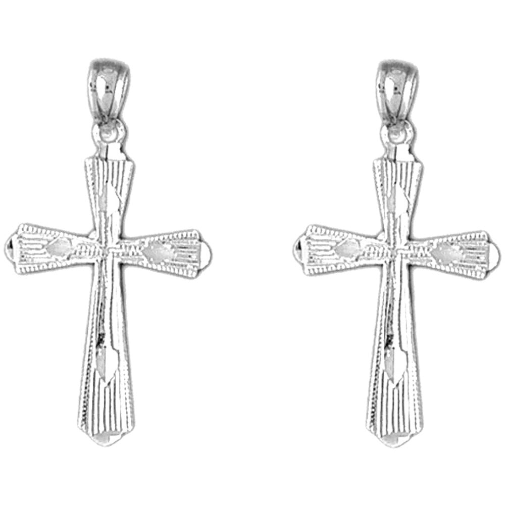 Sterling Silver 30mm Budded Cross Earrings