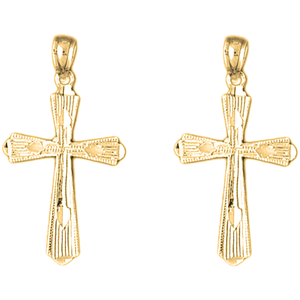 Yellow Gold-plated Silver 30mm Budded Cross Earrings