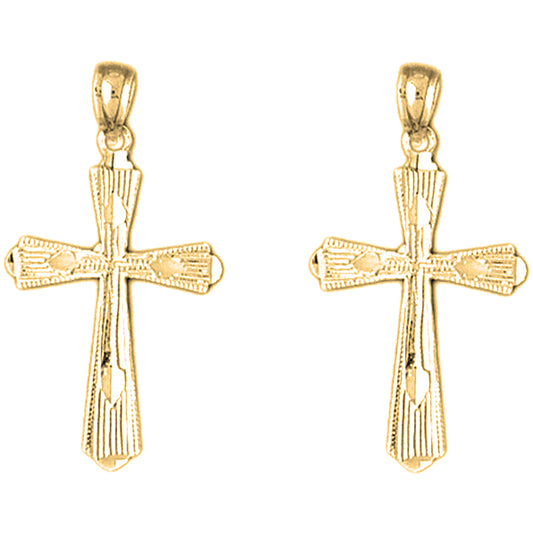 Yellow Gold-plated Silver 30mm Budded Cross Earrings