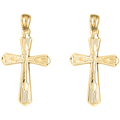 Yellow Gold-plated Silver 30mm Budded Cross Earrings