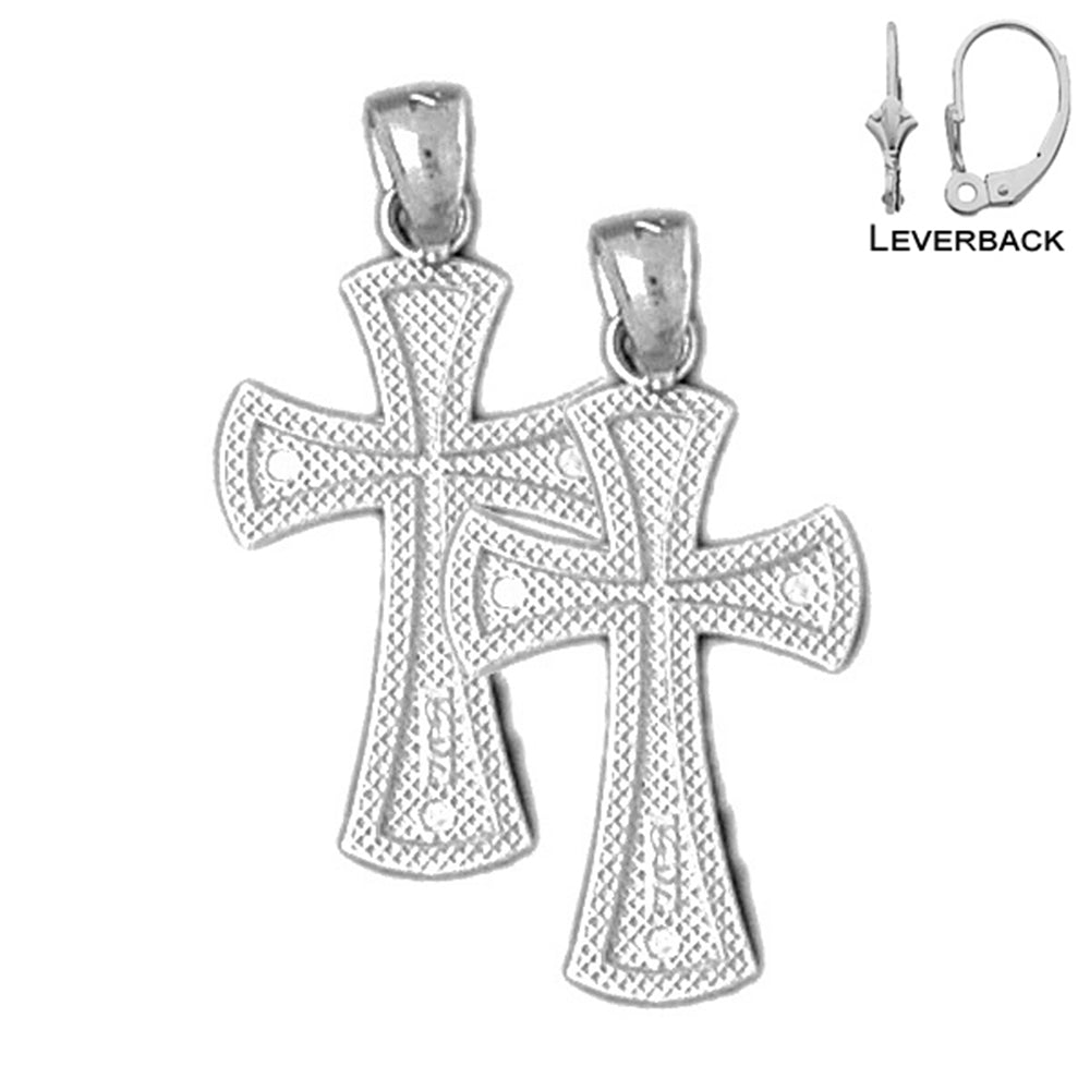 Sterling Silver 25mm Teutonic Cross Earrings (White or Yellow Gold Plated)