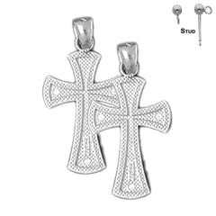 Sterling Silver 25mm Teutonic Cross Earrings (White or Yellow Gold Plated)