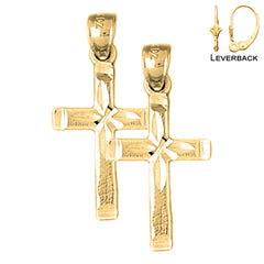 Sterling Silver 27mm Latin Cross Earrings (White or Yellow Gold Plated)