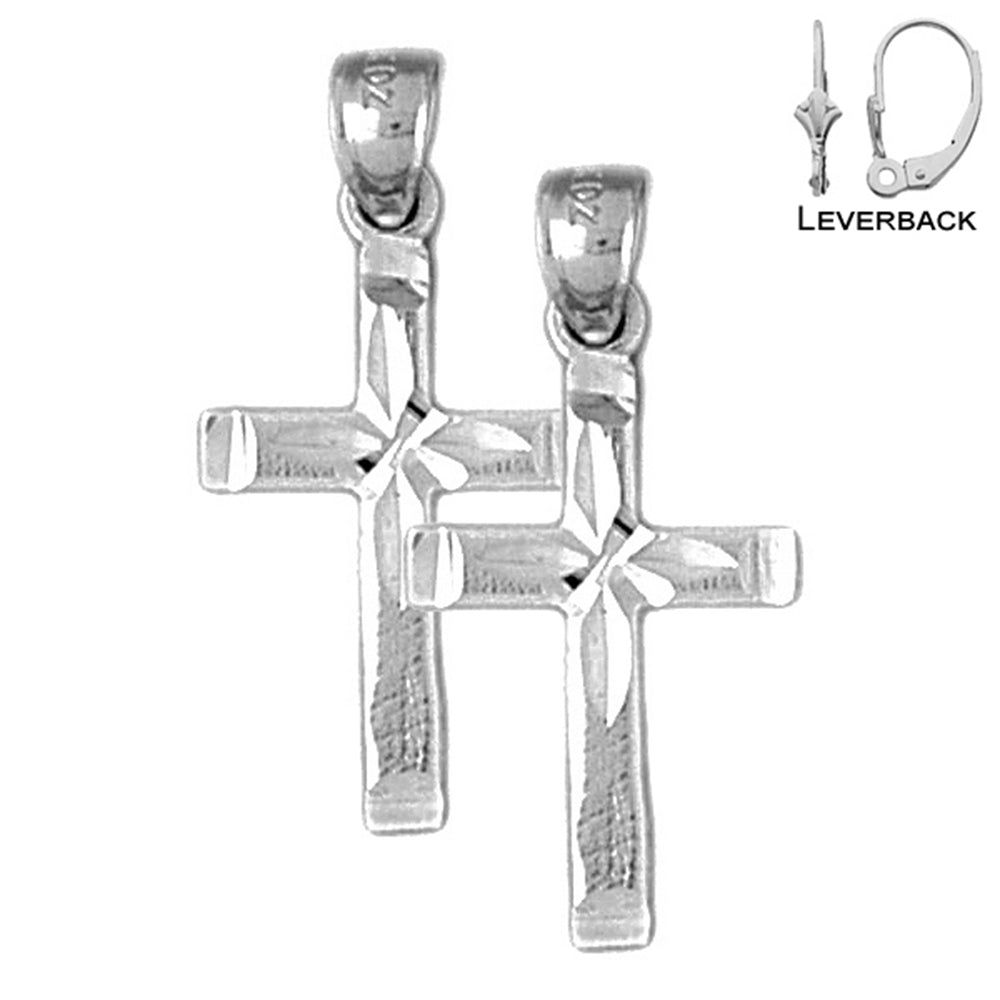 Sterling Silver 27mm Latin Cross Earrings (White or Yellow Gold Plated)