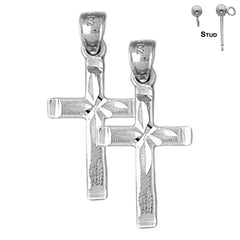 Sterling Silver 27mm Latin Cross Earrings (White or Yellow Gold Plated)