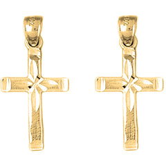 Yellow Gold-plated Silver 27mm Latin Cross Earrings