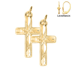 Sterling Silver 25mm Latin Cross Earrings (White or Yellow Gold Plated)