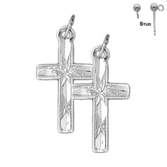 Sterling Silver 25mm Latin Cross Earrings (White or Yellow Gold Plated)