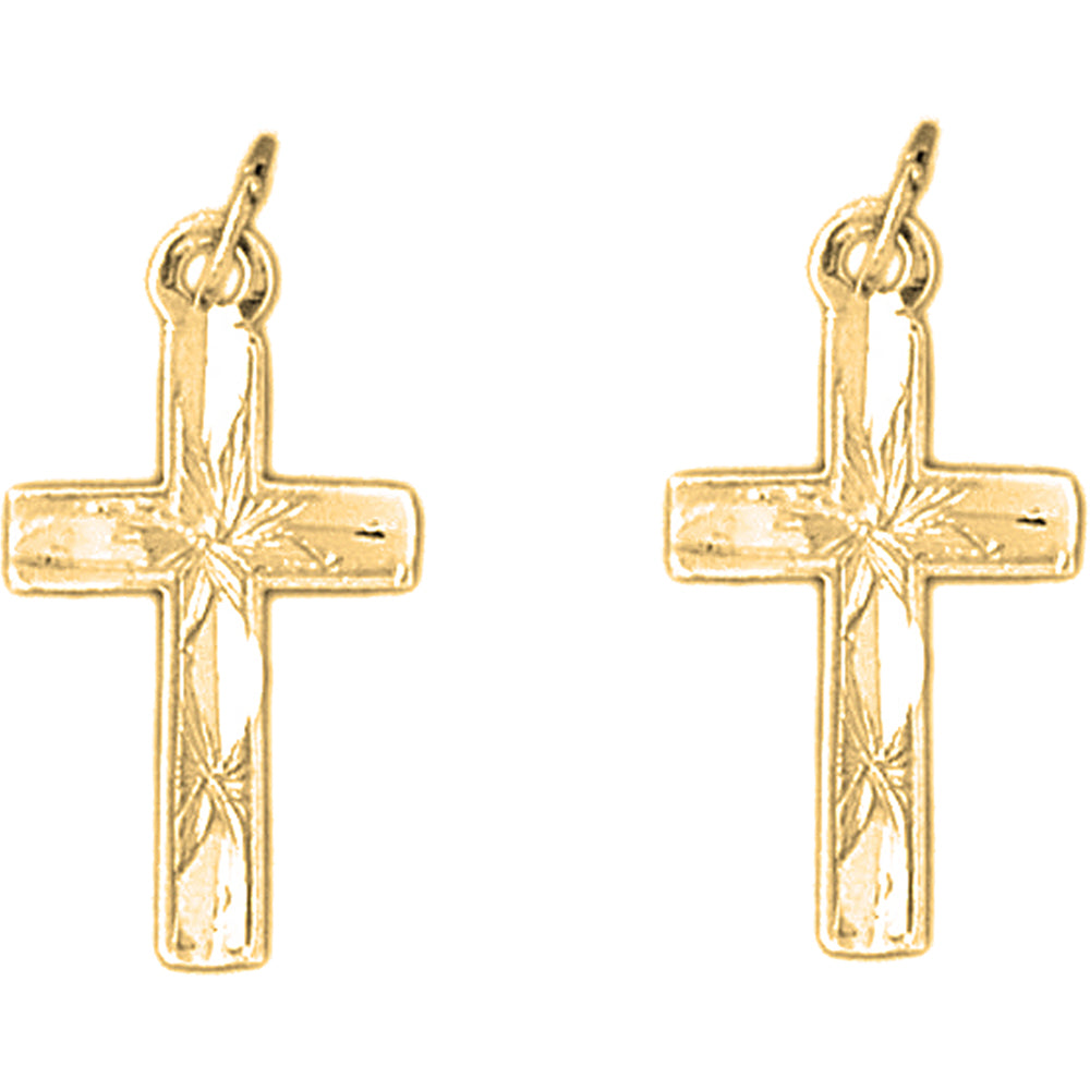 Yellow Gold-plated Silver 25mm Latin Cross Earrings