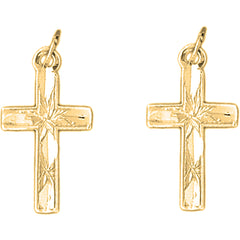 Yellow Gold-plated Silver 25mm Latin Cross Earrings