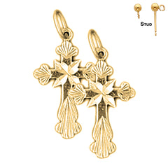 Sterling Silver 23mm Budded Cross Earrings (White or Yellow Gold Plated)