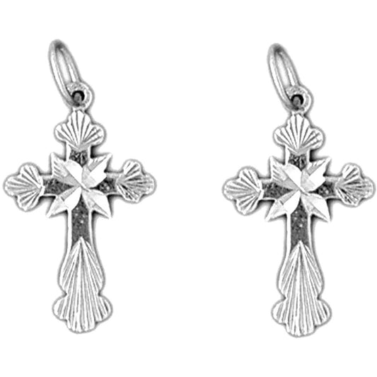 Sterling Silver 23mm Budded Cross Earrings