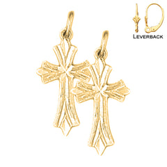 Sterling Silver 24mm Budded Cross Earrings (White or Yellow Gold Plated)