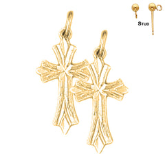 Sterling Silver 24mm Budded Cross Earrings (White or Yellow Gold Plated)