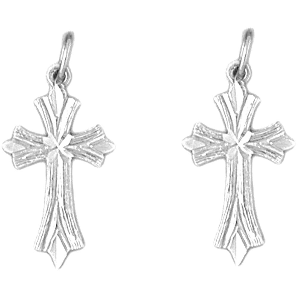 Sterling Silver 24mm Budded Cross Earrings