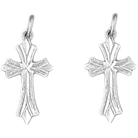 Sterling Silver 24mm Budded Cross Earrings