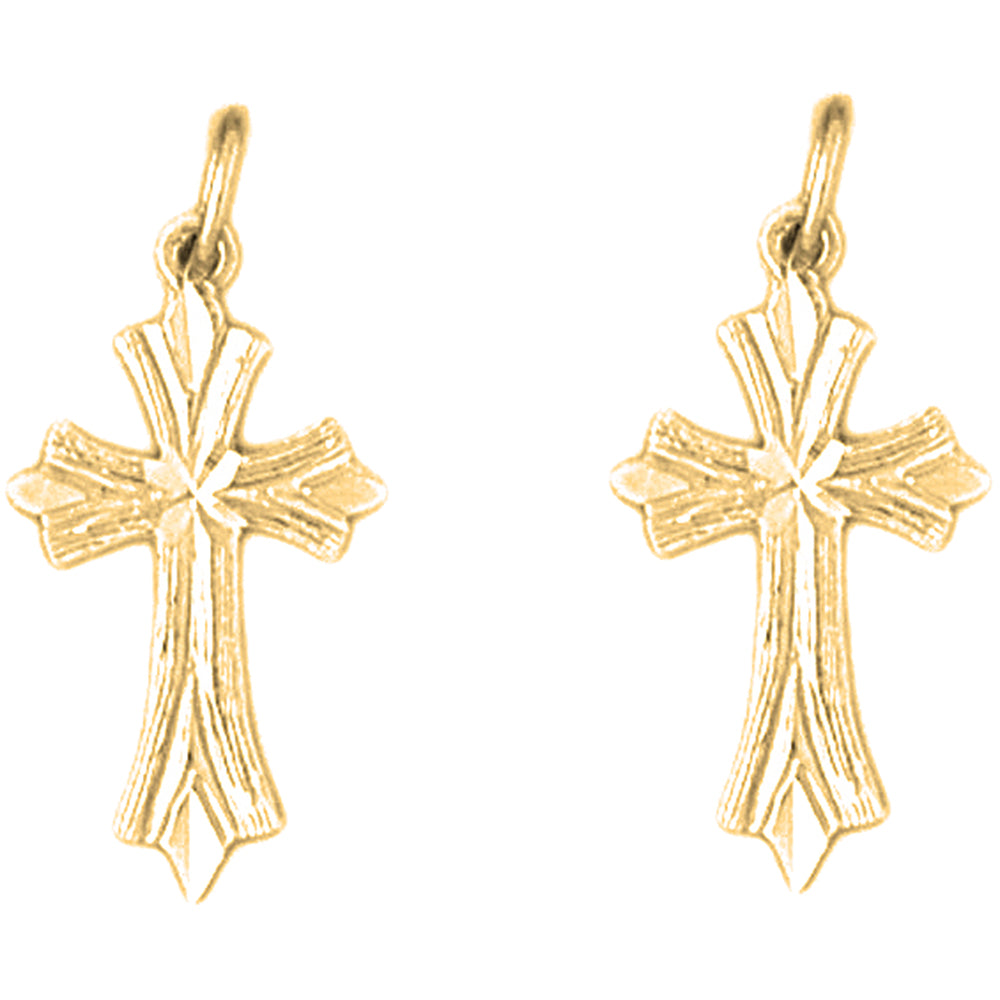 Yellow Gold-plated Silver 24mm Budded Cross Earrings