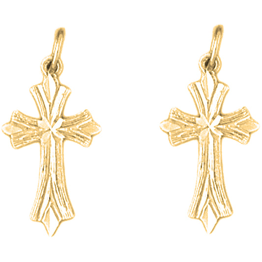 Yellow Gold-plated Silver 24mm Budded Cross Earrings
