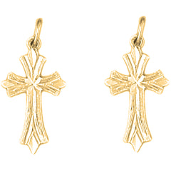 Yellow Gold-plated Silver 24mm Budded Cross Earrings