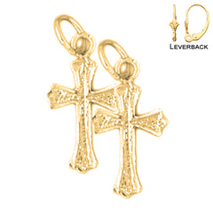 Sterling Silver 19mm Budded Cross Earrings (White or Yellow Gold Plated)