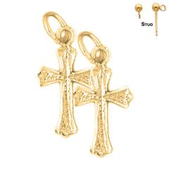 Sterling Silver 19mm Budded Cross Earrings (White or Yellow Gold Plated)