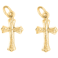 Yellow Gold-plated Silver 19mm Budded Cross Earrings