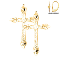 Sterling Silver 21mm Budded Cross Earrings (White or Yellow Gold Plated)