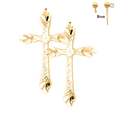 Sterling Silver 21mm Budded Cross Earrings (White or Yellow Gold Plated)