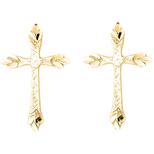 14K or 18K Gold 21mm Budded Cross Earrings
