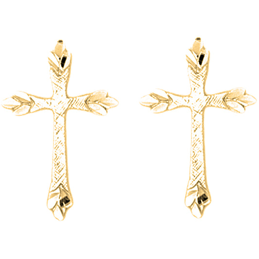 Yellow Gold-plated Silver 21mm Budded Cross Earrings