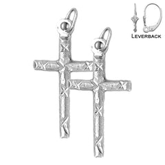 Sterling Silver 28mm Latin Cross Earrings (White or Yellow Gold Plated)