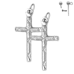 Pendientes de cruz latina de plata de ley de 28 mm (chapados en oro blanco o amarillo)