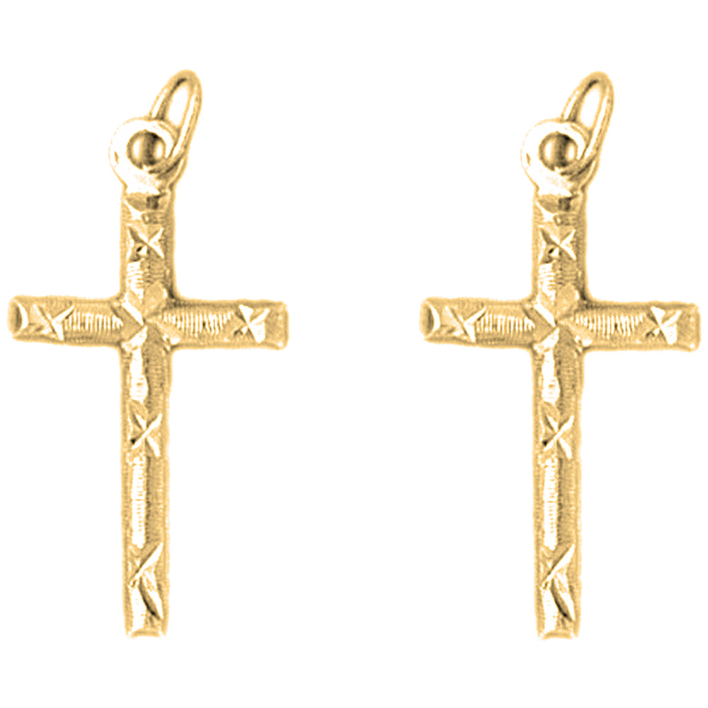 Yellow Gold-plated Silver 28mm Latin Cross Earrings