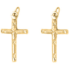 Yellow Gold-plated Silver 28mm Latin Cross Earrings