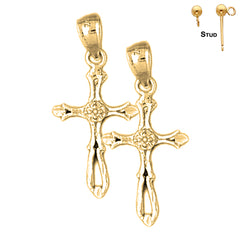 Sterling Silver 30mm Budded Cross Earrings (White or Yellow Gold Plated)