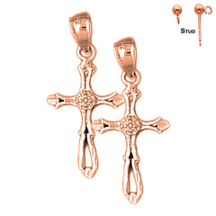 14K or 18K Gold Budded Cross Earrings