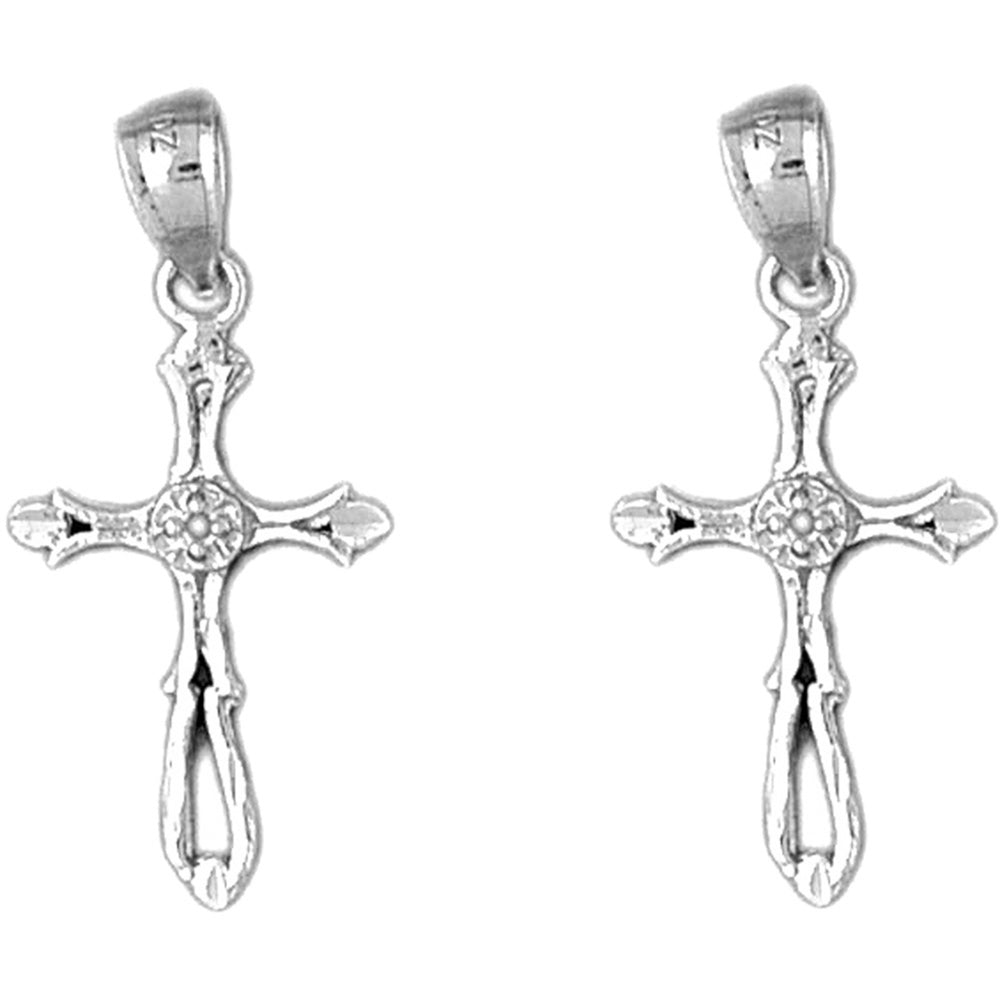 Sterling Silver 30mm Budded Cross Earrings