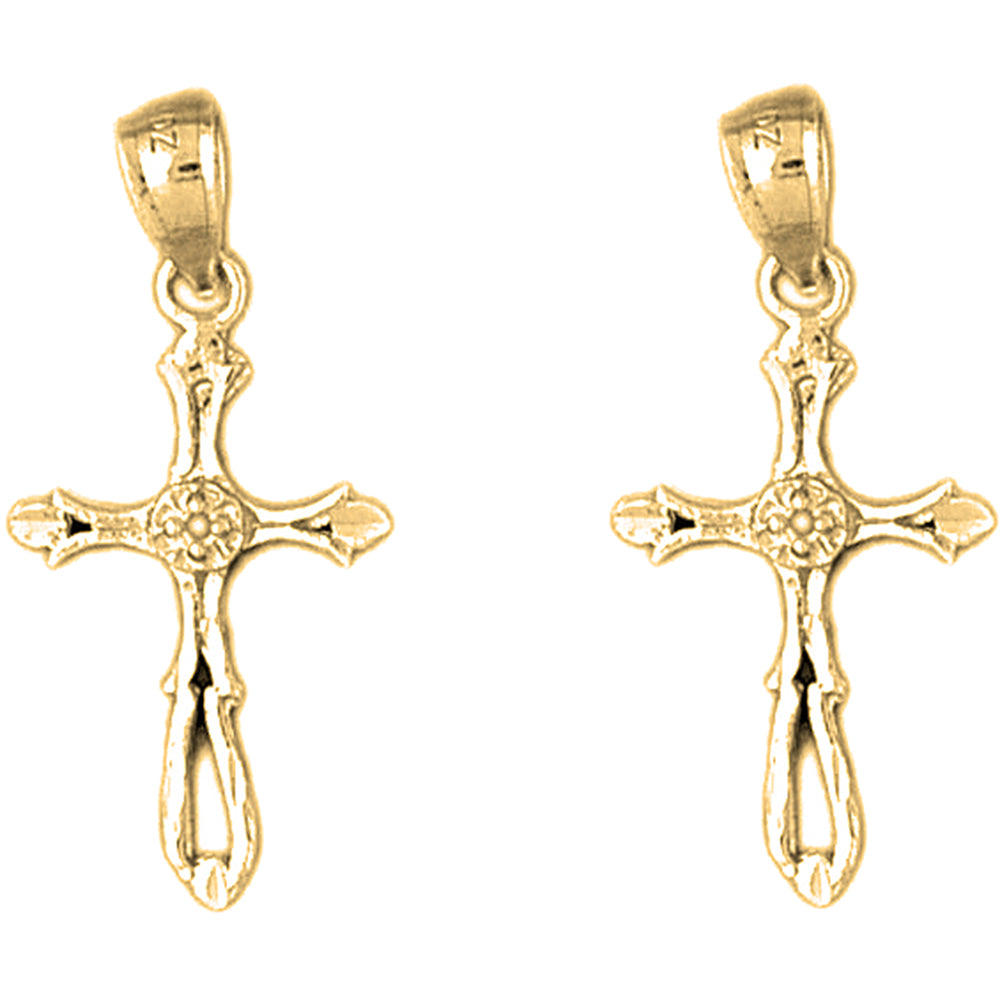 Yellow Gold-plated Silver 30mm Budded Cross Earrings