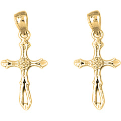 Yellow Gold-plated Silver 30mm Budded Cross Earrings