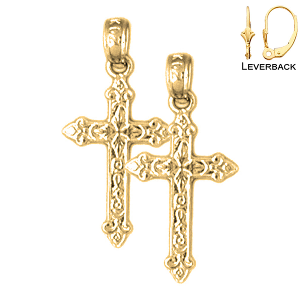 14K or 18K Gold Fleur de Lis Cross Earrings