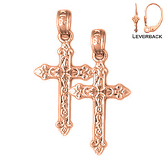 14K or 18K Gold Fleur de Lis Cross Earrings