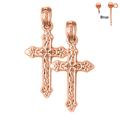 14K oder 18K Gold Fleur de Lis Kreuz Ohrringe