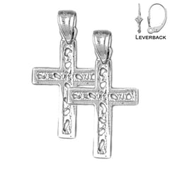 Sterling Silver 23mm Latin Cross Earrings (White or Yellow Gold Plated)