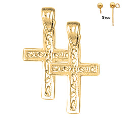 Sterling Silver 23mm Latin Cross Earrings (White or Yellow Gold Plated)